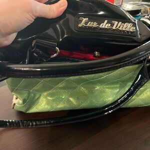 Lux de Ville Lime Green with Black Patent Trim Large Bowler Bag